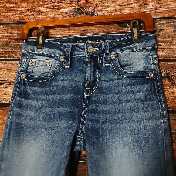 Stella In Dreams Jeans 5 27 Mid Rise Boot Cut Embellished Blue Denim Stretch - Picture 4 of 11